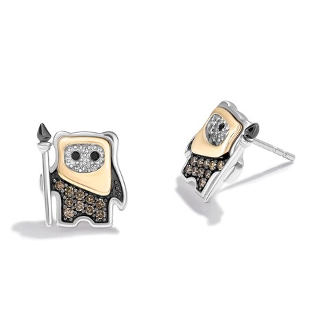 Jewelili Star Wars&trade; Fine Jewelry EWOK&trade; Women&#39;s Earrings 1/6 CT.TW. Champagne and White Diamonds, Sterling Silver and 10K Yellow Gold