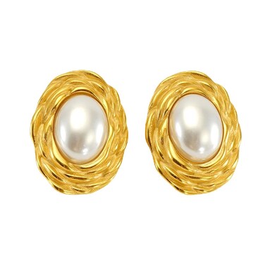 Oval Pearl Stud Earrings for Women Stainless Steel Twisted Freshwater Pearl Studs Earrings Jewelry Gifts for Mothers Day