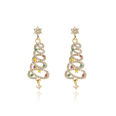 Christmas Snowflake Earrings for Women Sparkly CZ Winter Snowflake Pearl Tree Stud Earrings Christmas Holiday Gifts (B-Hallow,Gold)