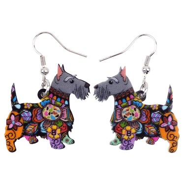 BONSNY Dog Collection Aberdeen Scottish Terrier Dog Statement Long Drop Dangle Women Earrings