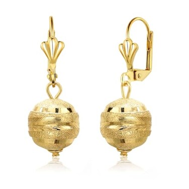 Gem Stone King 18K Gold Plated 1-1/4 Inch Dangle Drop Spheres Lever-Back Earrings For Women