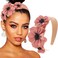 Bouory Pink Flowers Headbands Turban Wide Hairband Boho Floral Head Bands Non Slip Hairhoop for Women