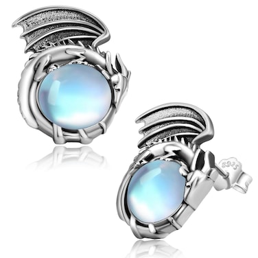 LES OSEWA Dragon Earrings 925 Sterling Silver Moonstone Dragon Stud Earring Dragon Jewelry Gifts for Women Men