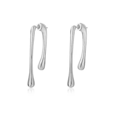 Minimalist Teardrop Front Back Dangle Drop Earrings for Women Unique Design Thick Line 14K Gold Plated Dangling Hypoallergenic Fashion Jewelry Gifts (silver)