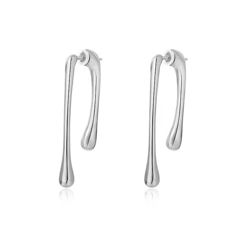 Minimalist Teardrop Front Back Dangle Drop Earrings for Women Unique Design Thick Line 14K Gold Plated Dangling Hypoallergenic Fashion Jewelry Gifts (silver)
