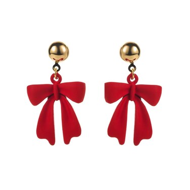 Red Bow Dangle Earrings for Women Ball Stud Post Cute Bowknot Holiday Decor Statement Charms Drop Delicate Christmas Party Jewelry Gifts