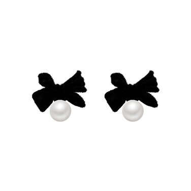 Black Bow Knot Stud Earrings for Women Pearl Dangling Butterfly Knot Tie Christmas Earrings Wedding Studs Holiday Xmas Jewelry Gifts