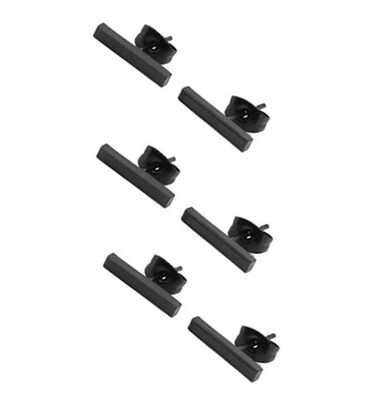 3 Pairs Black Minimalist Bar Design Stud Earrings for Women Men Line Stick Rectangle Bar Stud Earrings