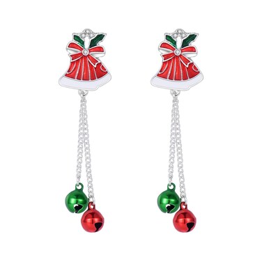 RareLove Red Bow Earrings with Jingle Bells Green Red Tassel Earrings Christmas Earrings for Women Alloy Plated, Holiday Earrings, Cute Christmas Jewelry