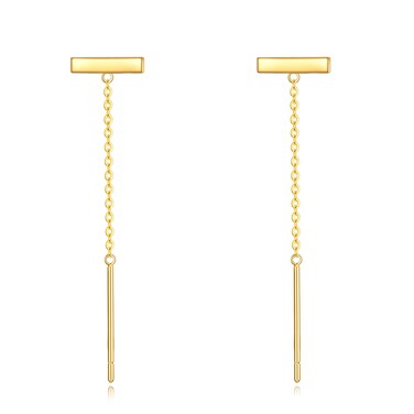 14k Gold Threader Bar Earrings for Women Gold Dangle Pull Through Tassel Ear drop Earrings Jewelry