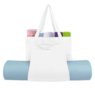 Cwokarb Yoga Mat Bag, Canvas Tote Bag with Yoga Mat Carrier Pocket Gym Bag for Women Shoulder Bag Fit Office, Workout, Pilates, Travel, Beach and Gym