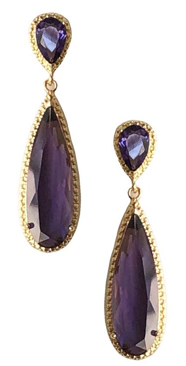 Gold Tone Antique Vintage Retro Art Deco Style Gatsby Flapper Purple Amethyst Rhinestone Wedding Bridesmaid Earrings
