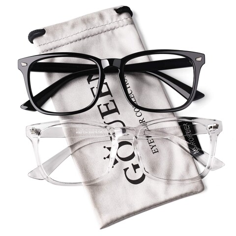 GQUEEN 2 Pack Fashion Glasses Non Prescription Fake Glasses for Women Men Clear Lens Square, PE2