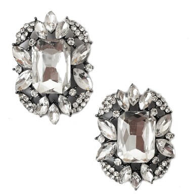 Art Deco Antique Vintage Style Emerald Shape Rhinestone Wedding Bridal Prom Cluster Earrings