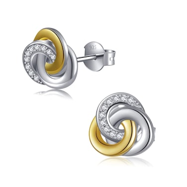 Chic Bijoux Circle Earrings for Women &ndash; With Round Cubic Zirconia stones and 925 Sterling Silver &ndash; Gift for Her Birthday, Yellow Gold Jewelry