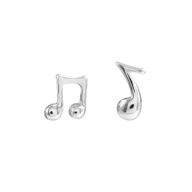 Asymmetric Music Note S925 Sterling Silver Unique Small Minimalist Stud Earrings for Women Music Lovers Tiny Simple Post Personalized Hypoallergenic Tragus Cartilage Piercing Jewelry Gifts
