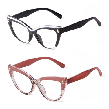 KFPH 2 Packs Stylish Cat Eye Glasses Blue Light Glasses Non Prescription Frames for Women Computer Reading Glasses Anti Glare &amp; UV