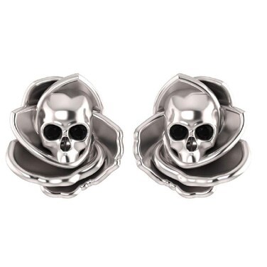 Pretty Jewels Gold Over Sterling Silver with 0.25 Carat Black Diamond Floral Gothic Stud Earrings