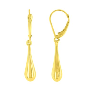 14k Yellow Gold Plain and Simple Teardrop Dangle Drop Earrings, 5.5mm