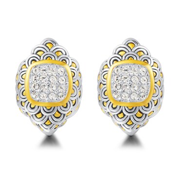 UNY Jewel Jewelry Make a Statement With Our Two Tone Dragon Scale French Clip Earrings Featuring Pave Rhinestone Detailing Perfect For Any Occasion