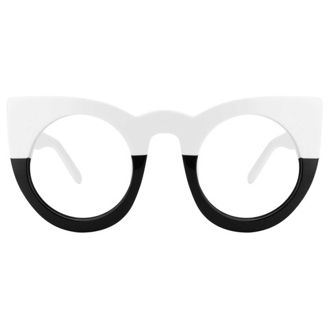 Zeelool Vintage Oversized Thick Cat Eye Glasses Frame for Women with Non-prescription Clear Lens Ophelia VFP0290-03 White/Black