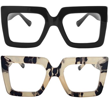 Onrtry Oversized Square Blue Light Glasses for Women Men Thick Frame Big Computer Eyewear Non-Prescription Eyeglasses(Black+Leopard)