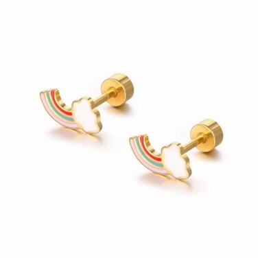 18g Titanium Rainbow Earrings for Women Stainless Steel Tiny Cloud Stud Cartilage Tragus Screw Back Post Piercing Sensitive Ear