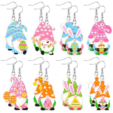 8 Pairs Gnome Earrings for Women Gnome Jewelry Gift Women's Drop and Dangle Earrings for Easter Mother's Day Summer Valentine's Day Christmas New Year(Egg Style)