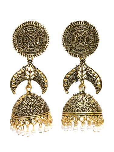 Crunchy Fashion Bollywood Jewellery Traditional Ethnic Bridal Bride Wedding Bridesmaid Oxidised Gold Plated Kundan Pearl Drop Jhumka Jhumki Indian Earrings Jewelry For Women