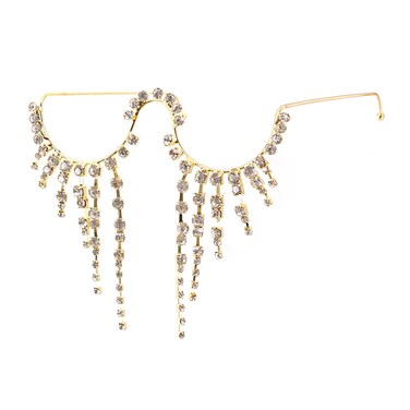 Naimo Bling Rhinestone Half Glasses Frame No Lens Metal Frame Eyeglasses Retro Glasses Frame with Tassel