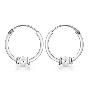 AeraVida Balinese Ball Beaded 14mm Sterling Silver Hoop Earrings   Classic Sterling Silver Huggies Earrings   Vintage Earrings for Women   Small Bali Hoop Earrings Set