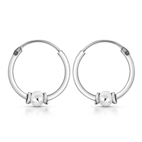 AeraVida Balinese Ball Beaded 14mm Sterling Silver Hoop Earrings   Classic Sterling Silver Huggies Earrings   Vintage Earrings for Women   Small Bali Hoop Earrings Set