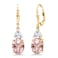 Gem Stone King 18K Yellow Gold Plated Silver Peach Nano Morganite and White Moissanite Dangle Earrings For Women (5.58 Cttw, Gemstone October Birthstone, Oval 10X8MM, Trillion 5MM)