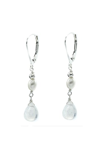 LTC Designs White Cultured Freshwater Rice-shaped (4x5mm) Pearl and Faceted Moonstone Teardrop Earrings with Sterling Silver Leverback Ear Wires made for Women, Men, and Friends