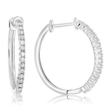 Vir Jewels 1/4 cttw Diamond Hoop Earrings .925 Sterling Silver 30 Stones Dangle 3/4 Inch