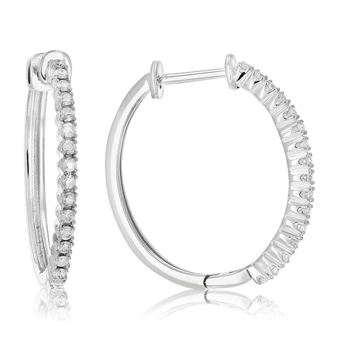 Vir Jewels 1/4 cttw Diamond Hoop Earrings .925 Sterling Silver 30 Stones Dangle 3/4 Inch