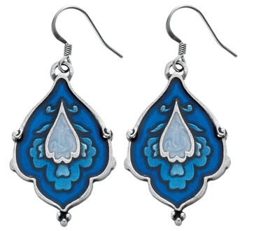 DANFORTH - Sari/Blue Sky Earrings, Ornate Cobalt &amp; Powder Blue Pewter Teardrop Earrings, Costume Jewelry for Women, 1 ⅞&rdquo; Plus French Surgical Steel Wires, Handcast In USA
