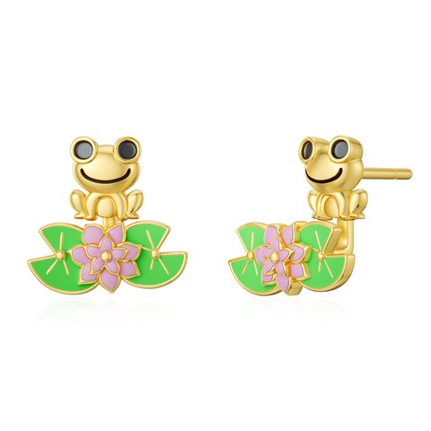 Frog Earrings for Women Two Way Sterling Silver Lotus Flower Stud Earrings Jewelry Gifts for Women