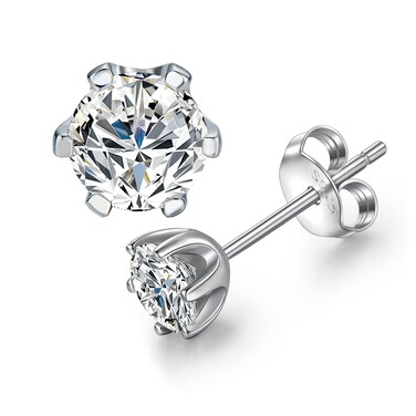 Moissanite Stud Earrings 10k White Gold Plated Sterling Silver Hypoallergenic Earrings for Women (1ct stud earrings)