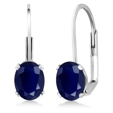 Gem Stone King 925 Sterling Silver Blue Sapphire Leverback Earrings For Women (2.04 Cttw, Gemstone Birthstone, Oval 7X5MM)