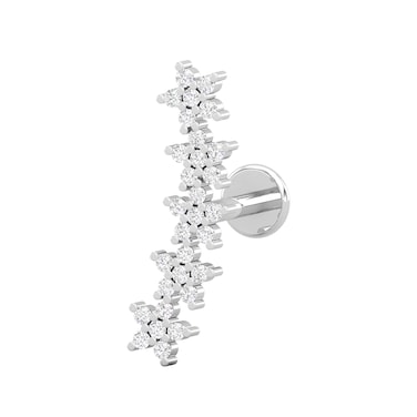 0.15 Cttw Diamond Flower Ear Climber 14K White Gold Single Piece Certified Jewelry, Curved Cartilage Earring for Women, 16G - 1.2MM