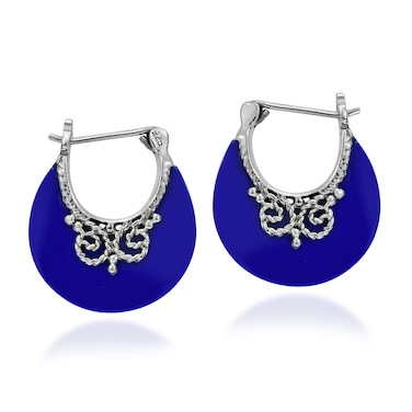 AeraVida Boho Blue Lapis-Lazuli Bohemian Hoop Lock Earrings   Retro .925 Sterling Silver Elegant Design   Stylish Blue Lapis Hoop Earrings for Women