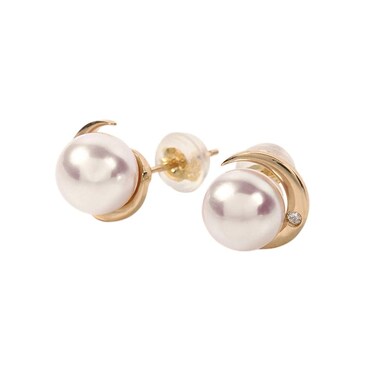 Japanese 7.0mm Akoya Cultured Pearl with Diamond Earrings for Women with 18K Yellow Gold   Classy Design Excellent Gift   Pearl Earrings