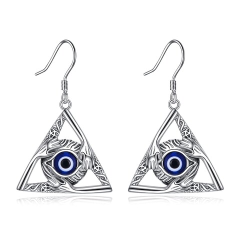 CRMAD Evil Eye Earrings Sterling Silver Evil Eye Protection Hands Triangle Dangle Earrings for Women