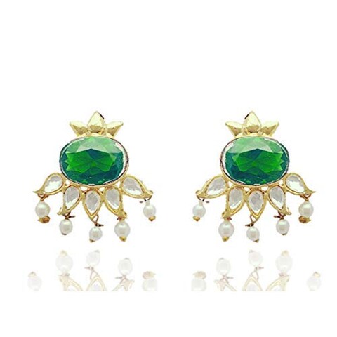 Moonstruck Stud Earring with Pearls for Women (Green)