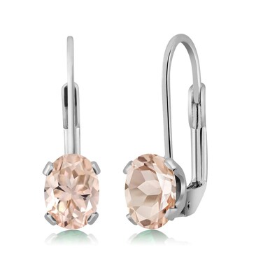 Gem Stone King 925 Sterling Silver Peach Morganite Earrings For Women (1.30 Cttw, Gemstone Birthstone, Oval 7X5MM)