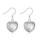 Heart Shaped Filigree Cage Fish Hook S925 Sterling Silver Plated Fashion Dangle Earrings for Women Elegant Love Texture Dangling Jewelry Gifts