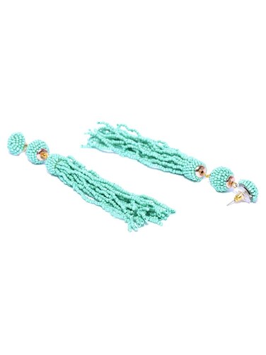 Crunchy Fashion Bollywood Style Party Wear Bohemian Green Beaded Tassel Earrings for Women