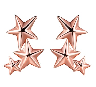 Yumilok Jewelry Three Stars 925 Sterling Silver Rose Gold Plated Ear Climber Studs Hypoallergenic Earrings for Women/Ladies/Girls