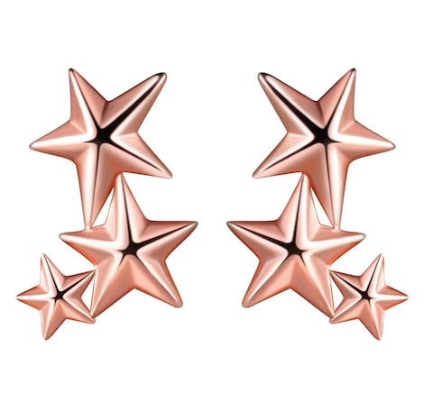 Yumilok Jewelry Three Stars 925 Sterling Silver Rose Gold Plated Ear Climber Studs Hypoallergenic Earrings for Women/Ladies/Girls